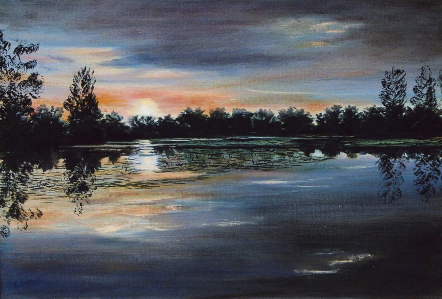 Lac au soleil couchant