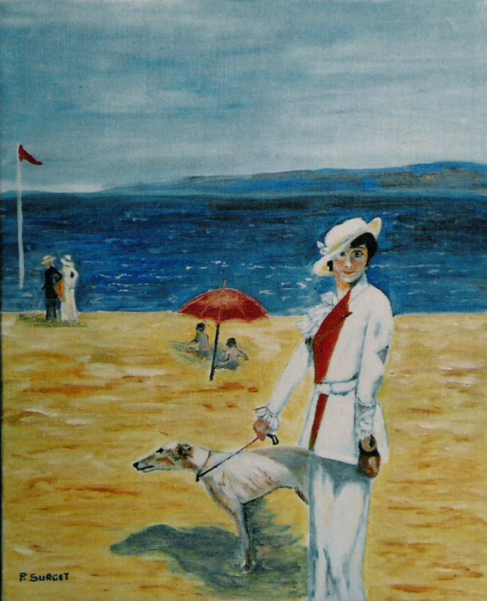 Femme au chien à la plage